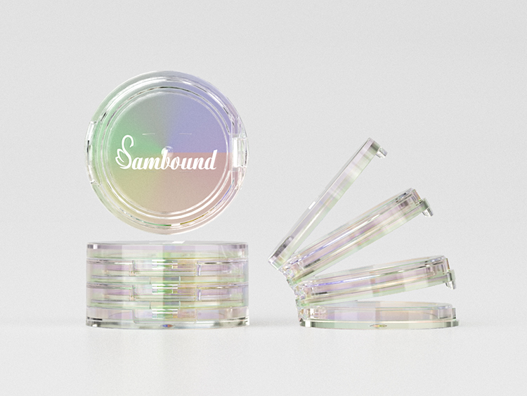 化妝品生產廠家定做電鍍幻彩粉餅盒 化妝品生產廠家定做電鍍幻彩粉餅盒